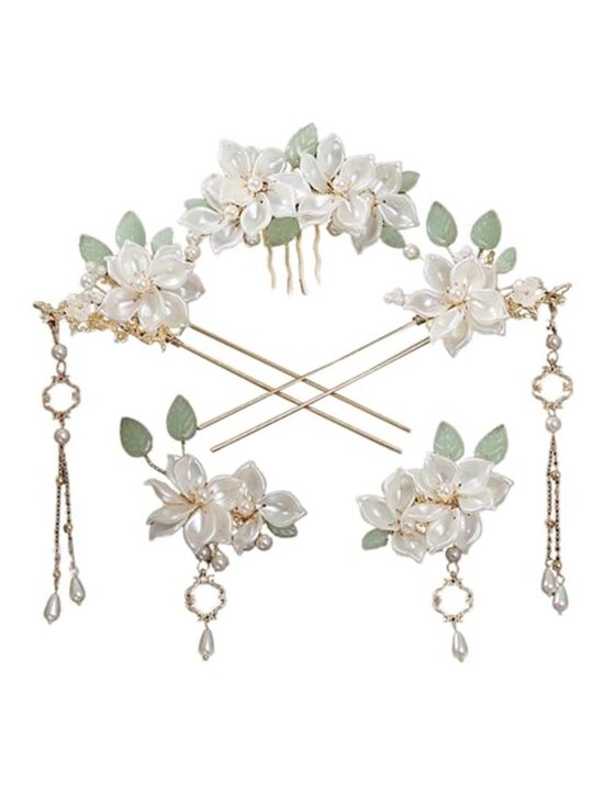 5pcs Camellia Flower Tassels Hair Pins Vintage Chinese Hanfu Bridal Accessories main image 6